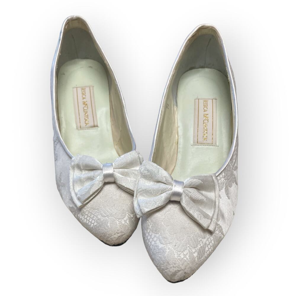 Vintage Jessica McClintock Fabric wedding evening bow shoes 7.5 EUC